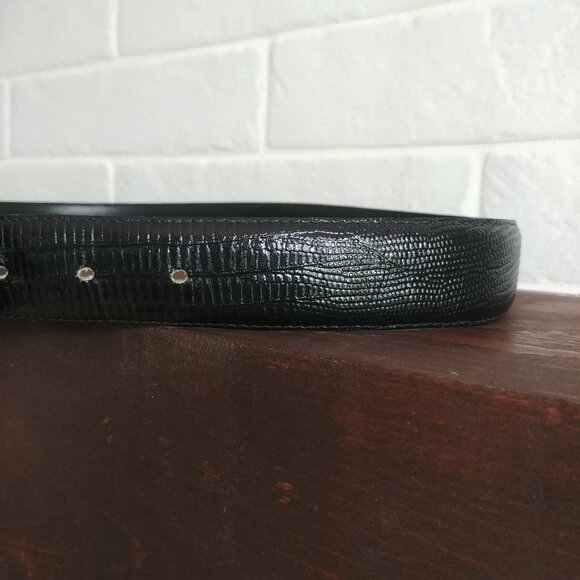 Vintage made in Canada Womens Small black leather belt snakeskin look 28 - Picture 8 of 13